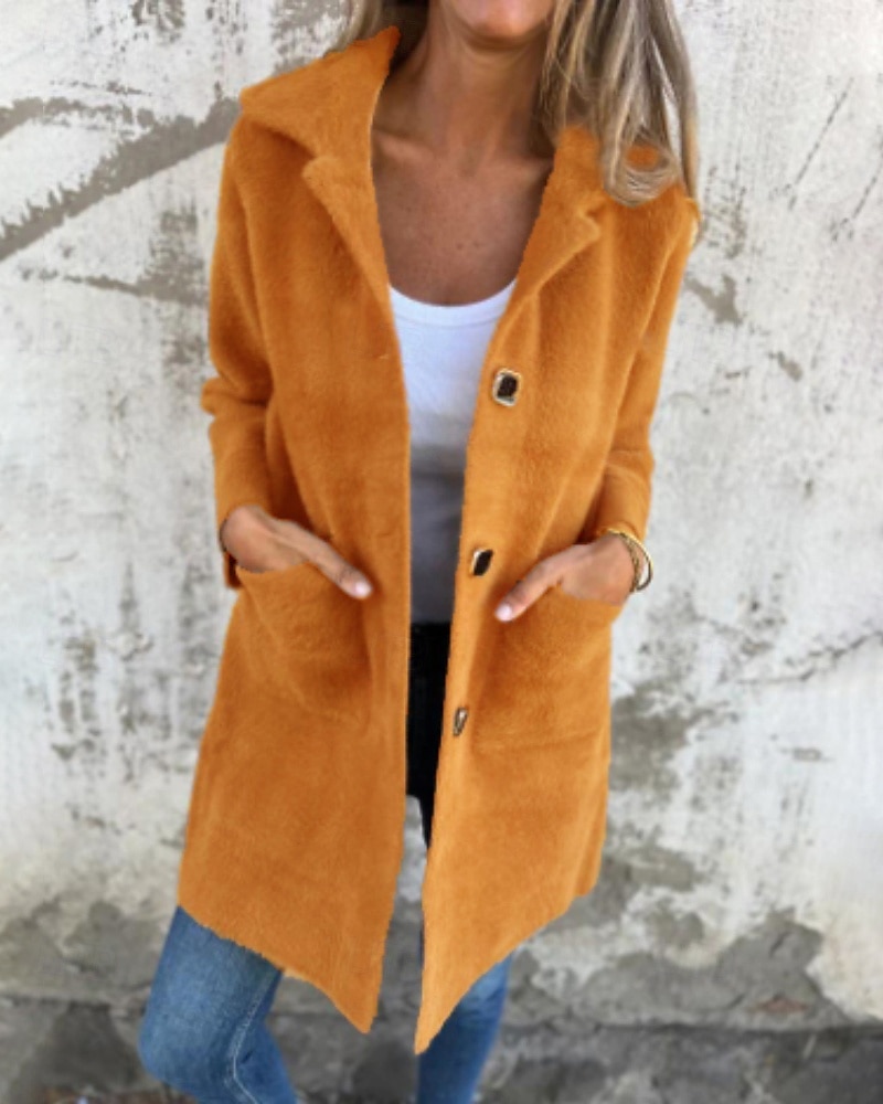 Damen Mantel Warm Bequem Tasche Knöpfe Mode Einfach Ausgehen Wochenende Einreihig Lang Umlegekragen Normale Passform Langarm Oberbekleidung Rosa Blau Kamel Herbst Winter 2025 - $33.99 –P6