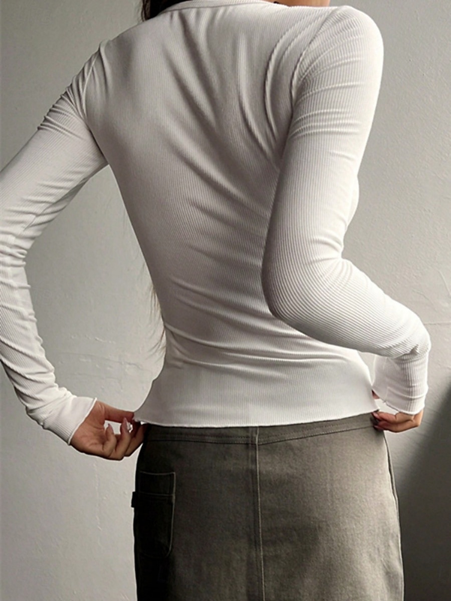 Damen Bluse Einfarbig Stilvoll Basic Lässig Langarm Rundhalsausschnitt Normale Oberteile Täglich Knöpfe Schwarz Weiß Rosa Grün Grau Sommer Frühling Herbst 2025 - $19.99 –P3