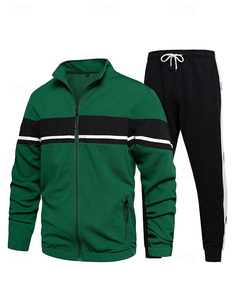 Per uomo Giacca Leggera Giacca Casual Set Vacanza Quotidiano Tasca 2 Pezzi Primavera Autunno Blocco di colori Moda Classico Collo alla coreana Regolare Nero Verde Cachi Giacca del 2025 a $48.99 –P15