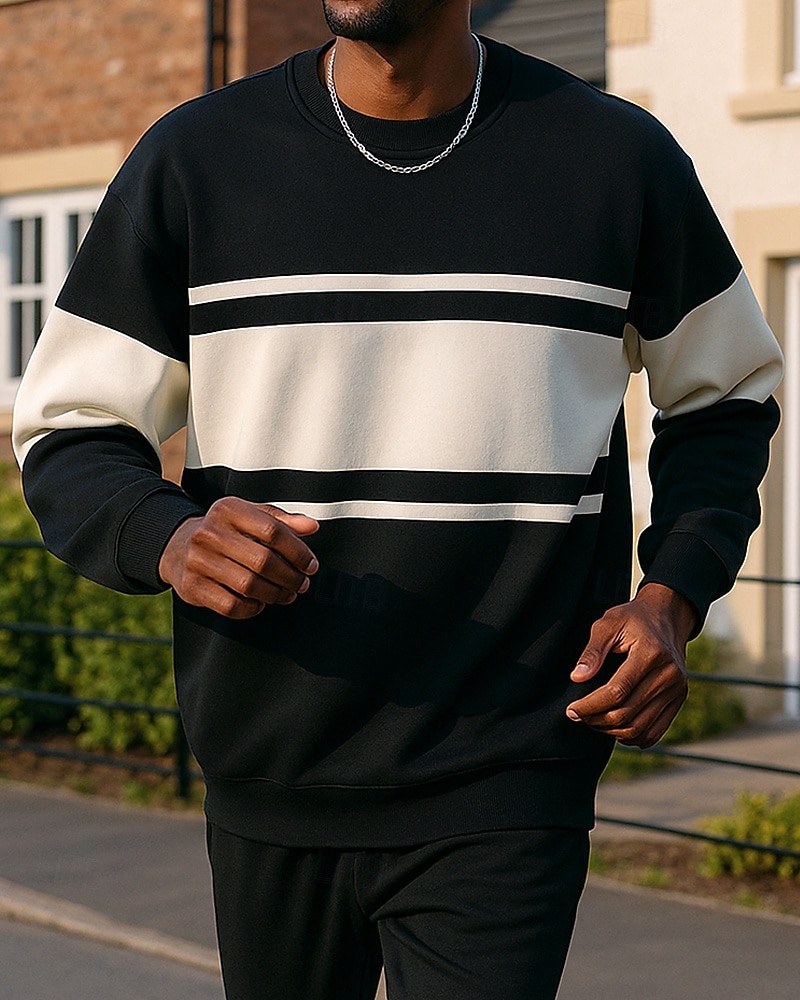 Herren Pullover Langarm Oberteil Athleisure Atmungsaktiv Leger Sportbekleidung Sportkleidung Patchwork Schwarz Beige Grau 2025 - $15.19 –P3