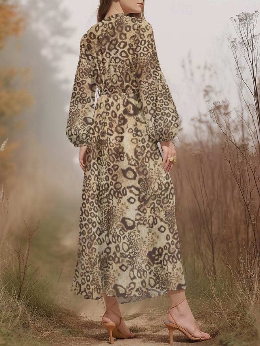 Women's Midi Dress Casual Dress Chiffon Swing Dress Modern Vacation Daily Weekend Regular Fit Leopard Long Sleeve V Neck Blue Brown Green Summer Spring Fall Autumn 2025 - $31.99 –P8