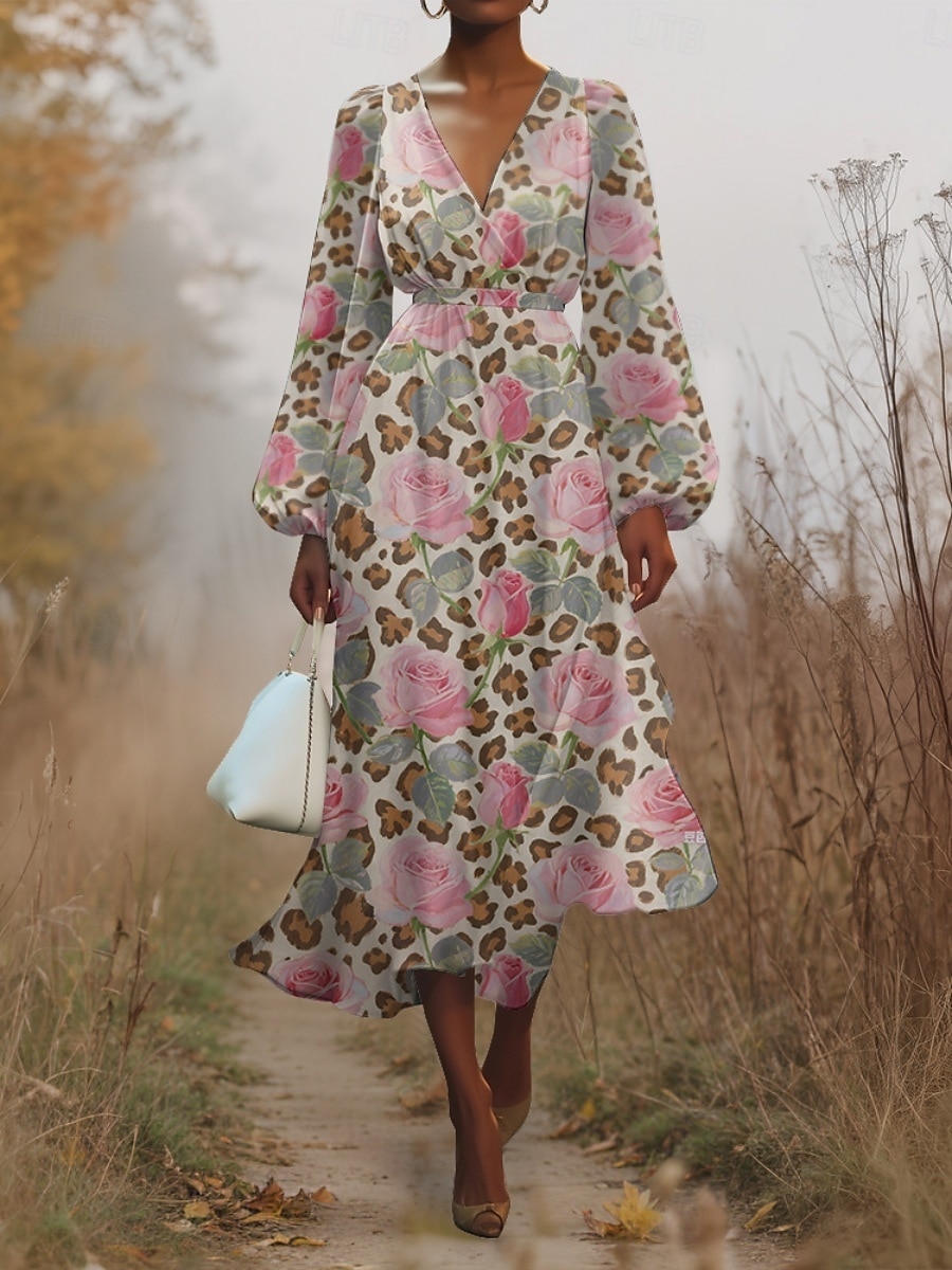 Dames Halflange jurk Casual jurk Chiffon Swingjurk Modern Vakantie Dagelijks Weekend Normale pasvorm Bloemig Vlinder Lange mouw V-hals Blozend Roze Donkergroen Groen Zomer Lente Herfst 2025 - $31.99 –P1