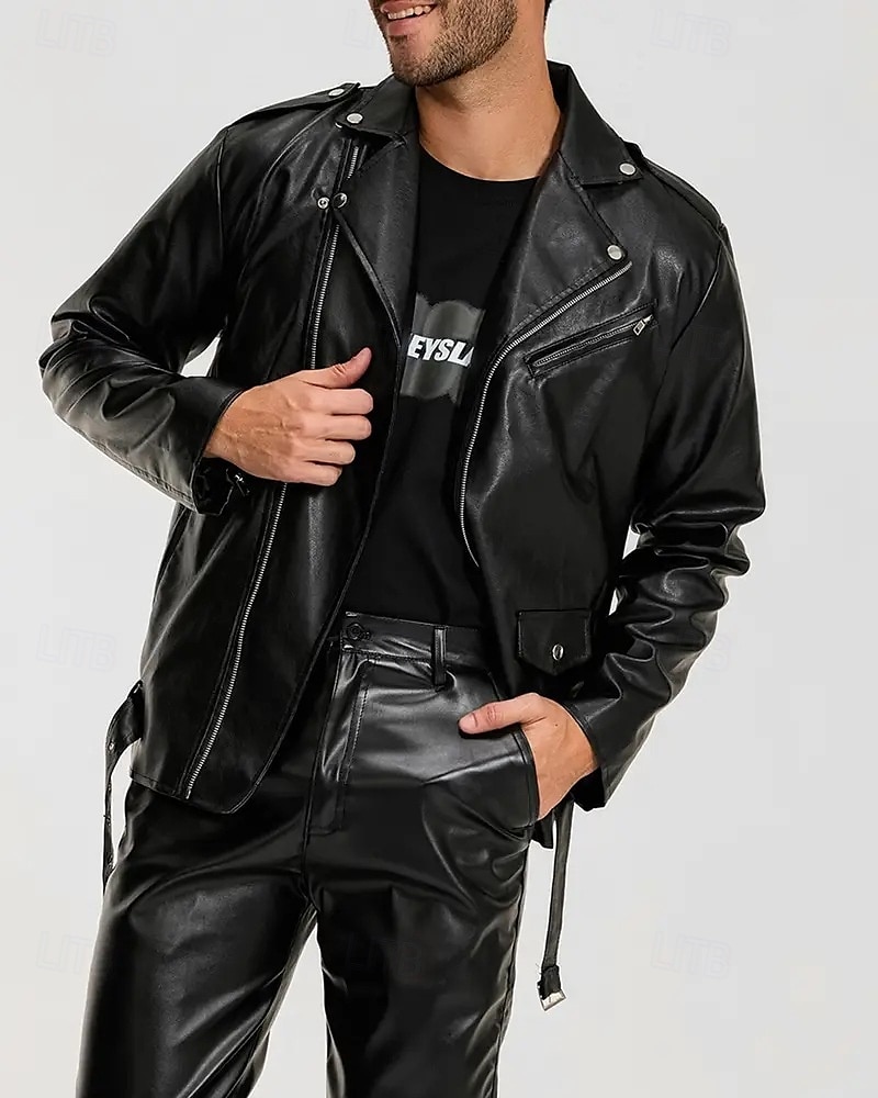 Herren Kunstlederjacke Bikerjacke Motorradjacke Urlaub Täglich Winddicht Warm Tasche Herbst Winter Einfach Mode Klassisch Revers Regulär Schwarz Jacken 2025 - $48.99 –P3