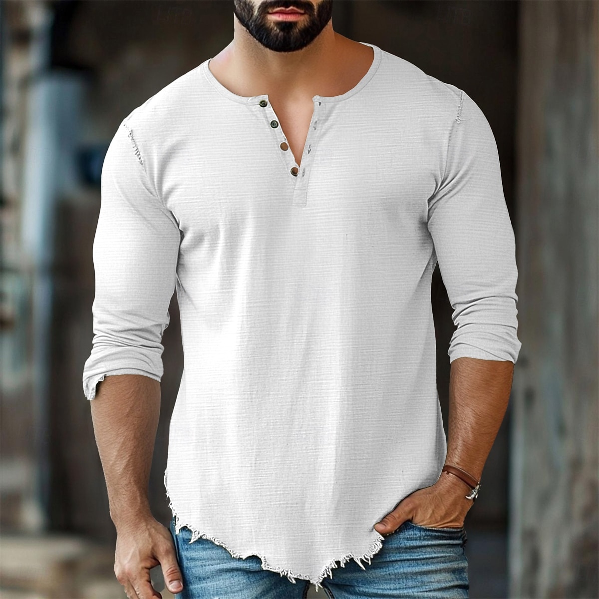 Men's Cotton Linen Shirt Henley Shirt Tee Henley Top Long Sleeve Solid Color Plain Solid Fashion Designer Casual Color Block Buttons Henley Outdoor Casual Daily Summer All Seasons White Pink Light 2025 - $22.99 –P2