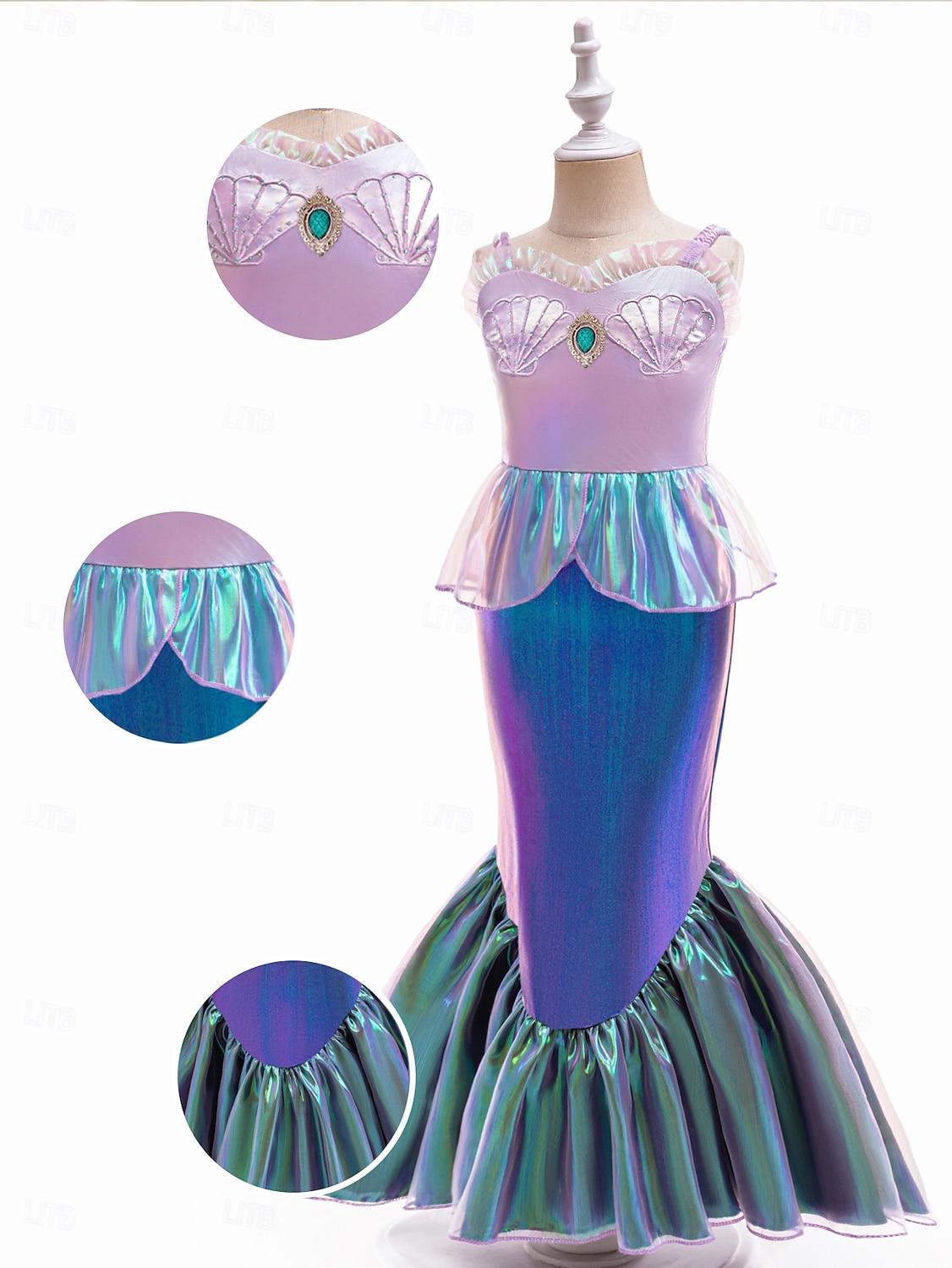 open lace back dress Princess Ariel Blue Dress Cosplay Costume Adults Plus Size – Cosplayrr main image 1