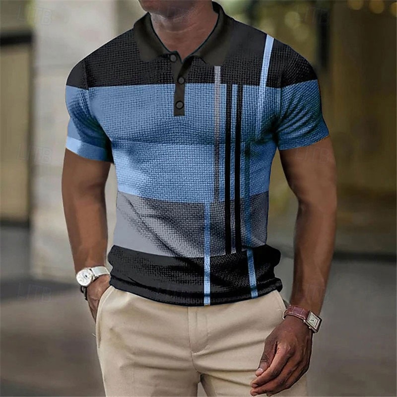Per uomo Plaid Magliette Polo a Nido d'Ape Maglia da golf Manica Corta Magliette polo Camicie con Colletto Vintage Casual Abbigliamento da vacanza Abbigliamento Formale Abbigliamento da festa Bottoni del 2025 a $22.99 –P6