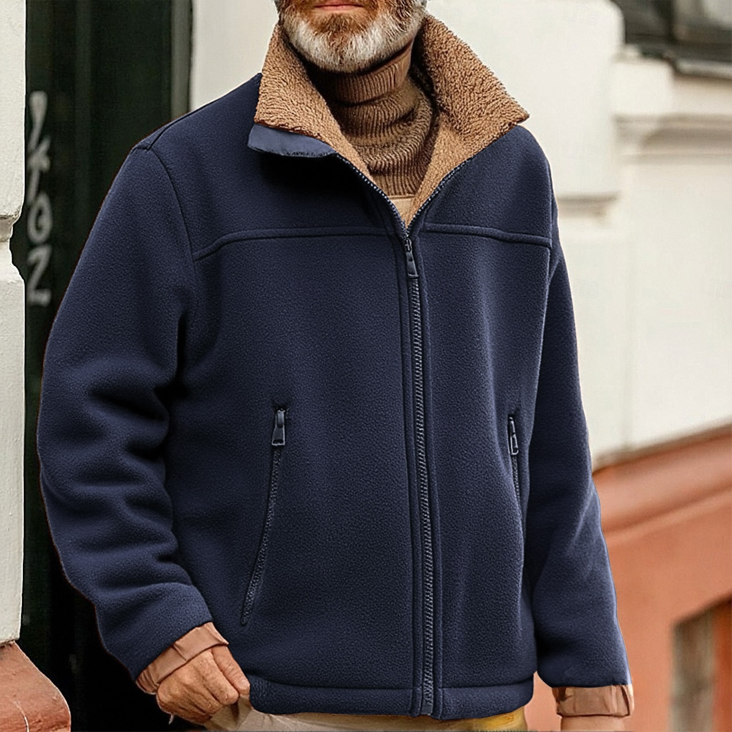 Homens Moletom com zíper Moletom Zip Moletom de lã Casaco de lã Moletom com zíper completo Preto Azul Marron Verde Colarinho Clerical Tecido Zíper Bolsos Desportos e Ar livre Casual Diário Poliéster de 2025 por $36.99 –P2