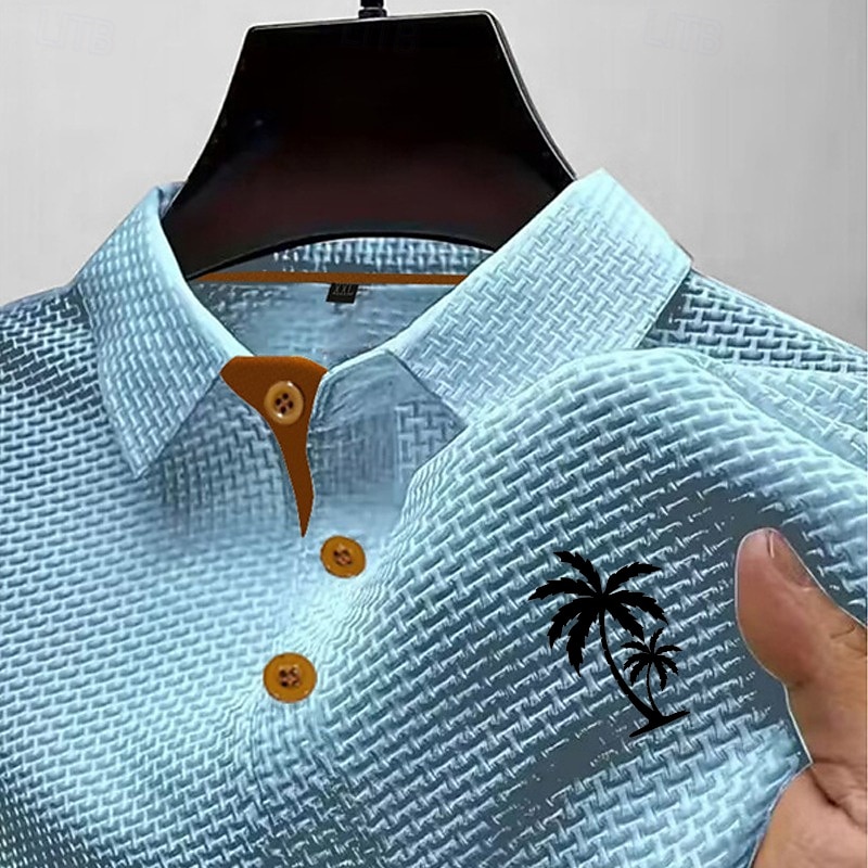 Per uomo Polo in seersucker di seta ghiaccio Maglia da golf Casuale Lavoro Bavero Manica Corta Essenziale Moderno Albero di Cocco Jacquard Bottoni Estate Primavera Vestibilità regolare Blu Nero del 2026 a $20.99 –P5