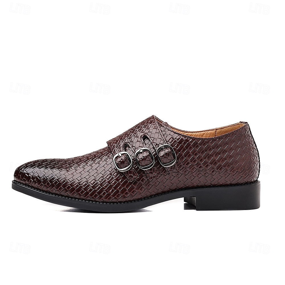 scarpe da uomo con triplo cinturino in similpelle intrecciata e testurizzata – design con fibbia unica per uomini alla moda, banchetti e ricevimenti serali del 2025 a $32.99 –P15