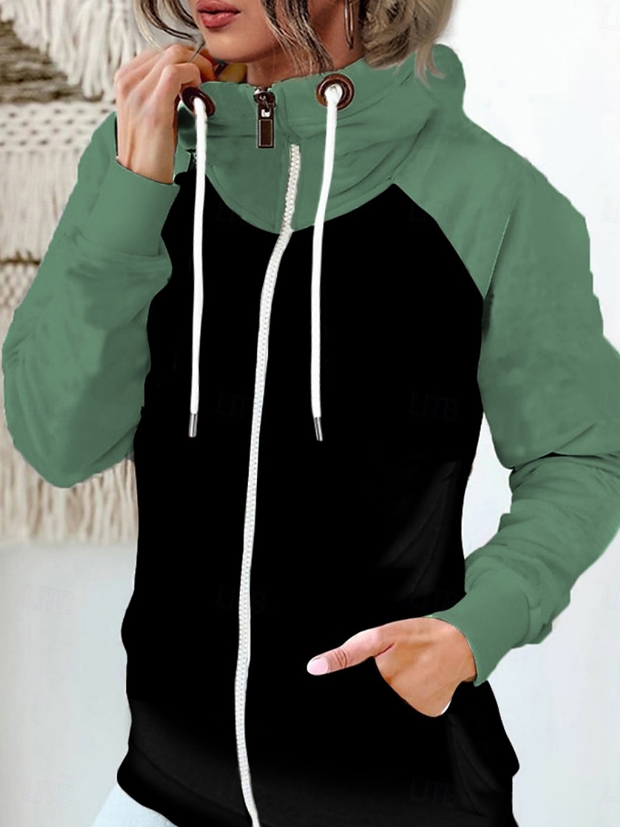 Női Pulóver Hoodie pulóver Színes Alkalmi Hosszú ujj Kapucni Normál felsők Utca Hétköznapi Cipzár Zseb Fehér Rubin Khakizöld Katonai zöld Ősz Tél 2025 - $19.99 –P1