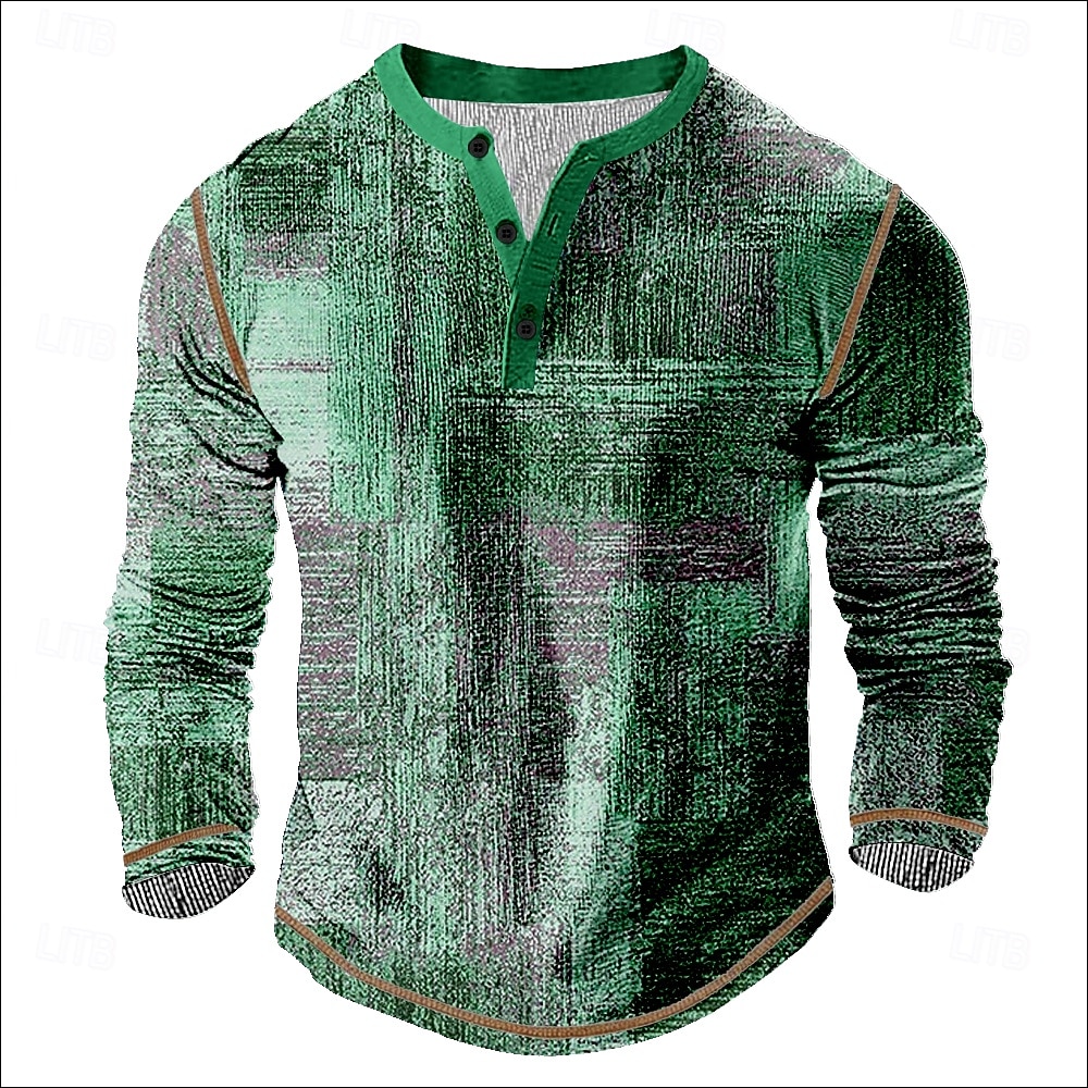 Herr Grafisk Henleytröja T-shirts Långärmad Vintage Mode Designer Ledigt Dagligen Utomhus Vår & Höst Alla årstider Brun Grön Mörkblå Purpur Henley Henley T-shirt 2026 - $22.99 –P3