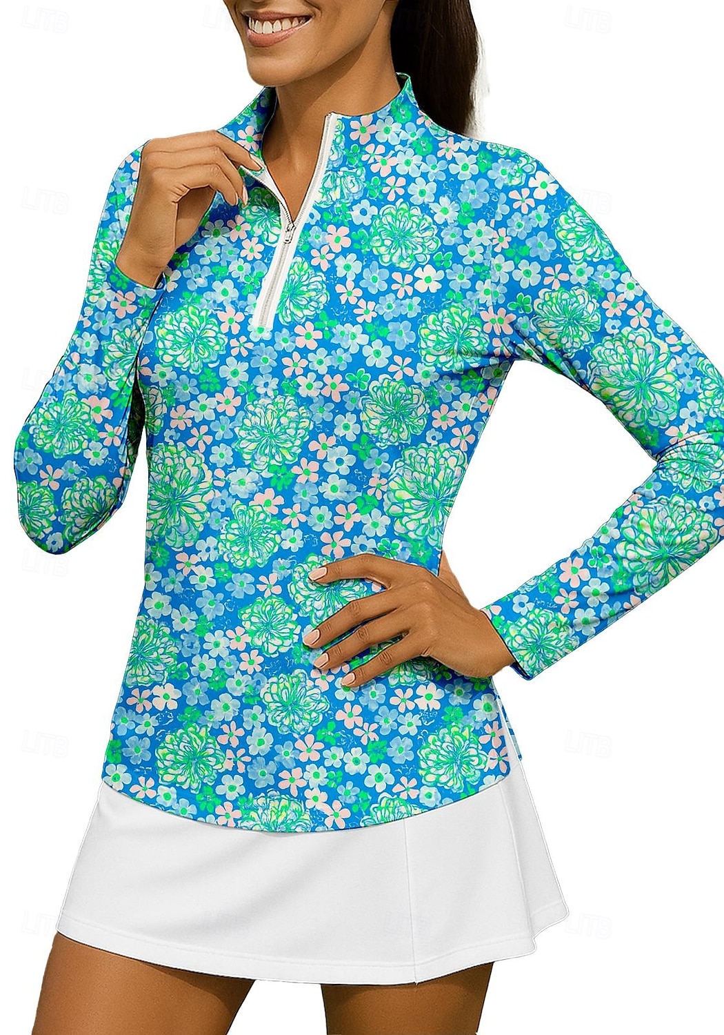 Dam Blommig Sporttröja Vandringspolotröja Tennisskjorta Långärmad Dragkedja Blommig UPF50+ UV-resistent Hög Elasisitet Fuktabsorberande Andningsfunktion Tennis Golf Pickleball Hög krage Dragkedja 2025 - $28.99 –P1