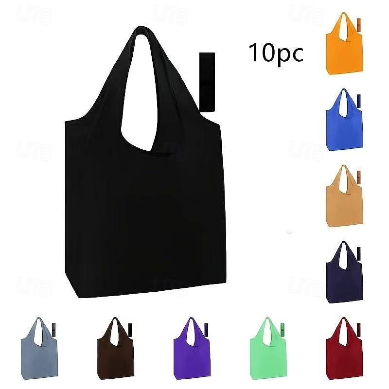10 wiederverwendbare, faltbare Einkaufstaschen, strapazierfähige, waschbare Tragetaschen aus Polyester mit stabilen Griffen, leuchtende Farben, umweltfreundliche Einkaufstaschen für den täglichen 2025 - $18.99 –P6