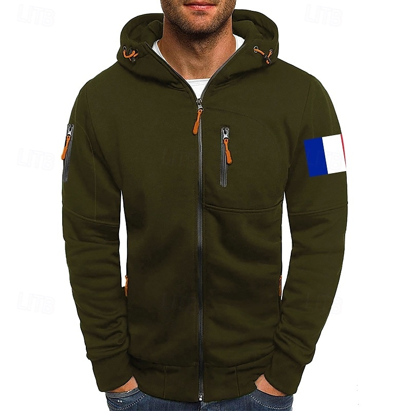Homme Sweat à capuche Sweat à capuche zippé intégral Veste de survêtement Noir Blanche Vin Vert Véronèse bleu marine À capuche Uni Zip Up Patchwork Poche Avant Sport & Loisir Occasionnel Quotidien de 2025 ? $26.99 –P7