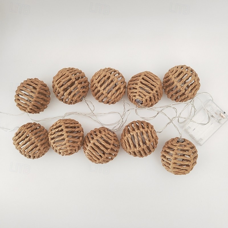 Rattan Wire Ball Style Decorative Lantern String Lights - 10 Lights Globe Rattan Wicker Ball String Lights Indoor Outdoor Patio String Light for Home Pergola Porch Party Backyard 2025 - $32.99 –P16