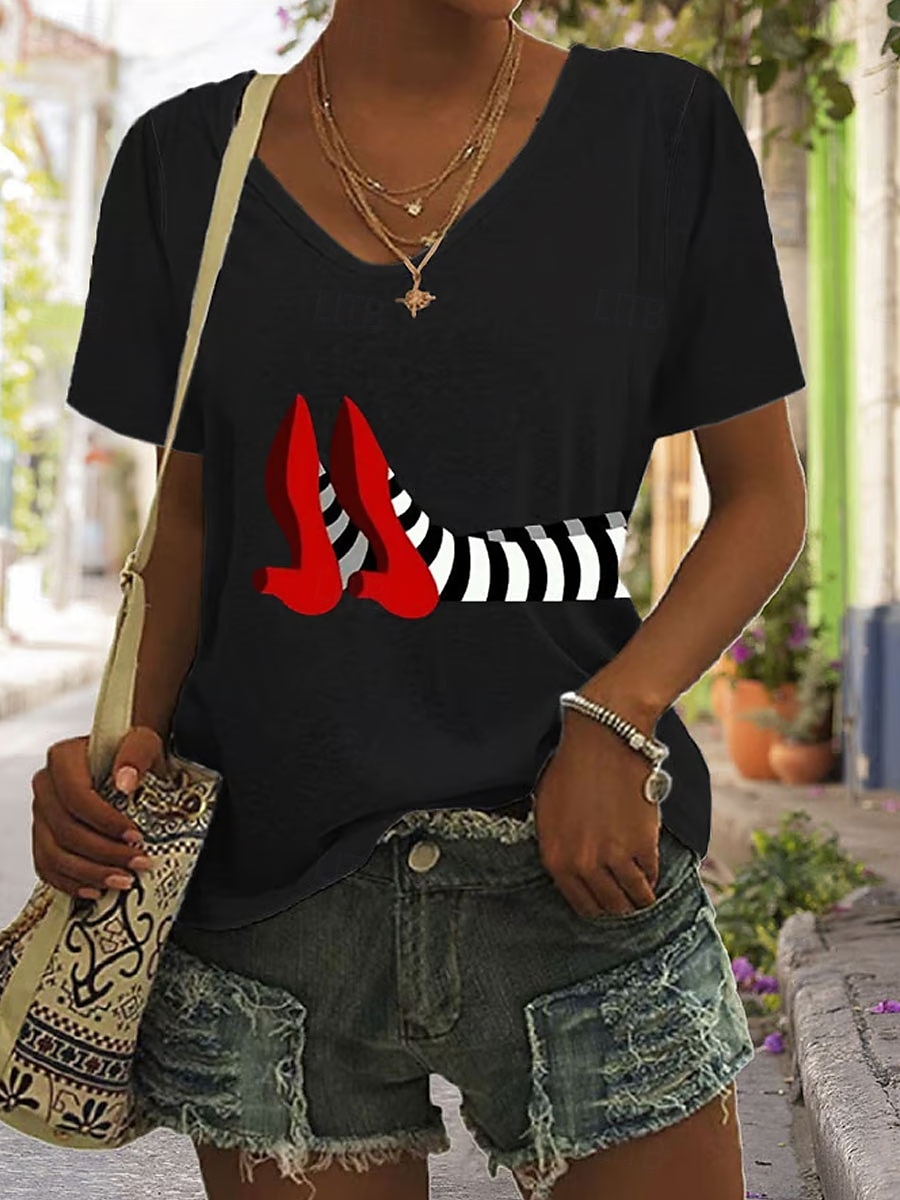 Halloween Femmes T-shirt Graphique Halloween ancien Élégant Classique Manche Courte Col en V Hauts Réguliers Quotidien Imprimé Noir Blanche Bleu Vert Été Printemps de 2025 ? $19.99 –P3