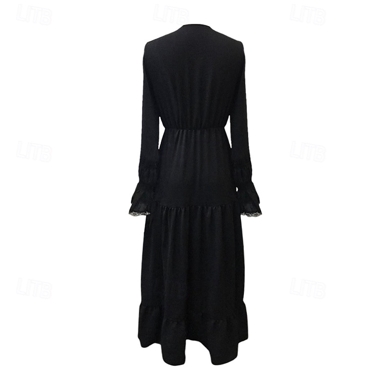 Női Midi ruha Boho ruha Nyugati ruha Divat Klasszikus Szabadtéri Napi Szabadság Normál Sima Hosszú ujj V-alakú Fekete Nyár 2025 - $34.99 –P5