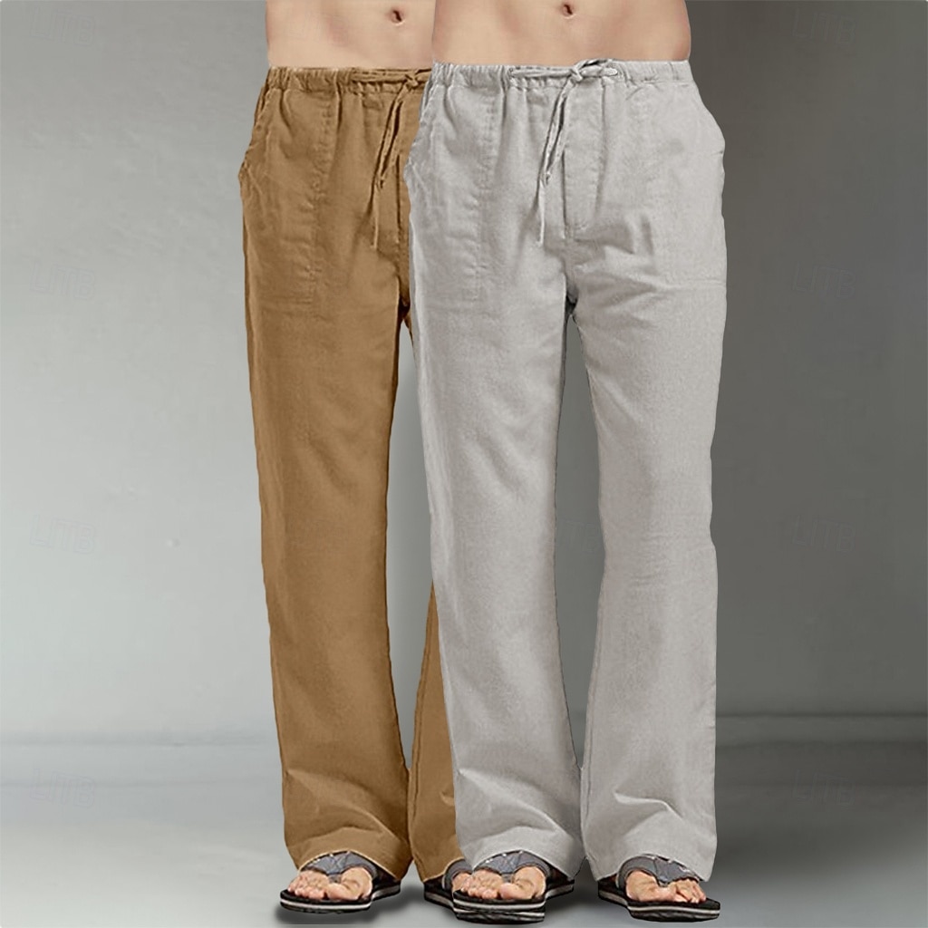 Homens Calças de linho Calças Calça verão Calças largas Calças de praia Bolsos Com Cordão Perna reta Tecido Conforto Respirável Comprimento total Diário Streetwear Moda Casual / esportivo Preto de 2025 por $27.99 –P6