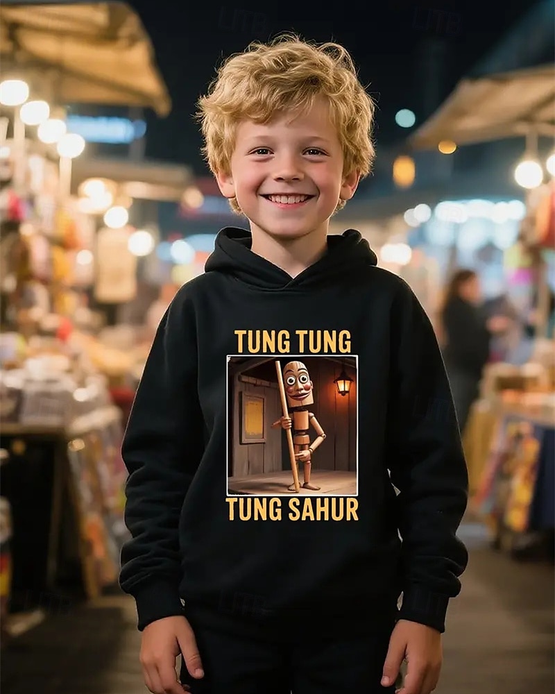 Moletom casual de manga comprida para meninos com estampa tung tung tung sahur 3d, moda primavera outono, streetwear, crianças de 4 a 12 anos, com capuz, casual para atividades ao ar livre, ajuste de 2025 por $18.99 –P1
