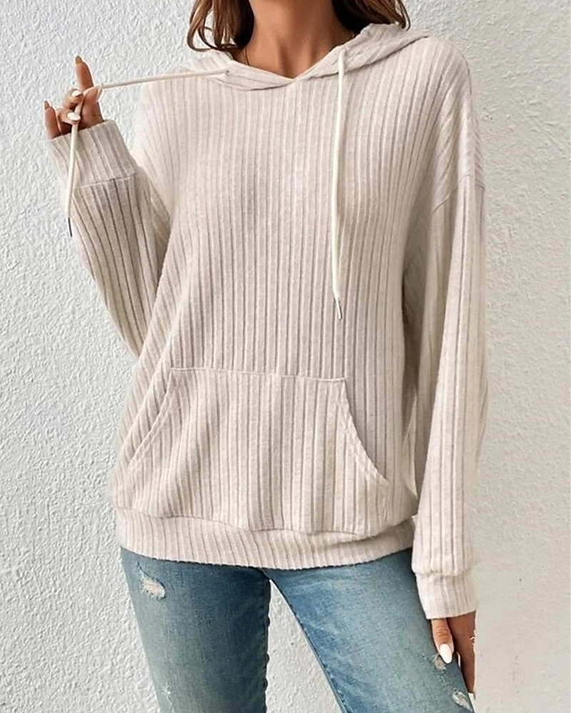 Dame Pullover hettegenser-genser عادي Gatemote Fritid Behagelig Langermet Med hette Vanlige topper Gate Ferie Ut på byen Lomme foran Svart Beige Grå Høst 2025 - $26.99 –P1