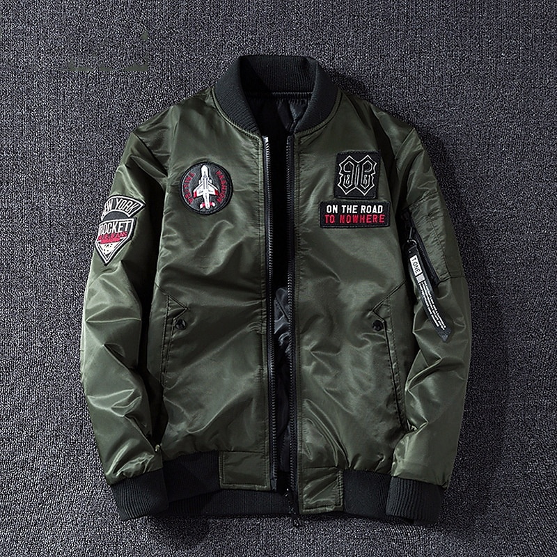 Herren Kunstlederjacke Bomberjacke Bikerjacke Motorradjacke Urlaub Täglich Winddicht Warm Tasche Frühling Herbst Buchstabe Mode Klassisch Stehkragen Regulär Schwarz Armeegrün Dunkelblau Jacken 2026 - $47.99 –P6