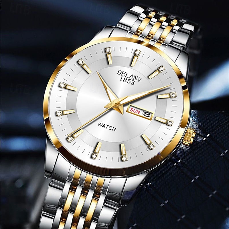 Die neue Edelstahlband große Ziffernblatt modische Herren Business Uhr mit IPX7 Wasserbeständigkeit leuchtendem Kalender und Tagesanzeige Freizeit Quarz Uhr einfache und vielseitige Herren Sport 2026 - $22.99 –P8