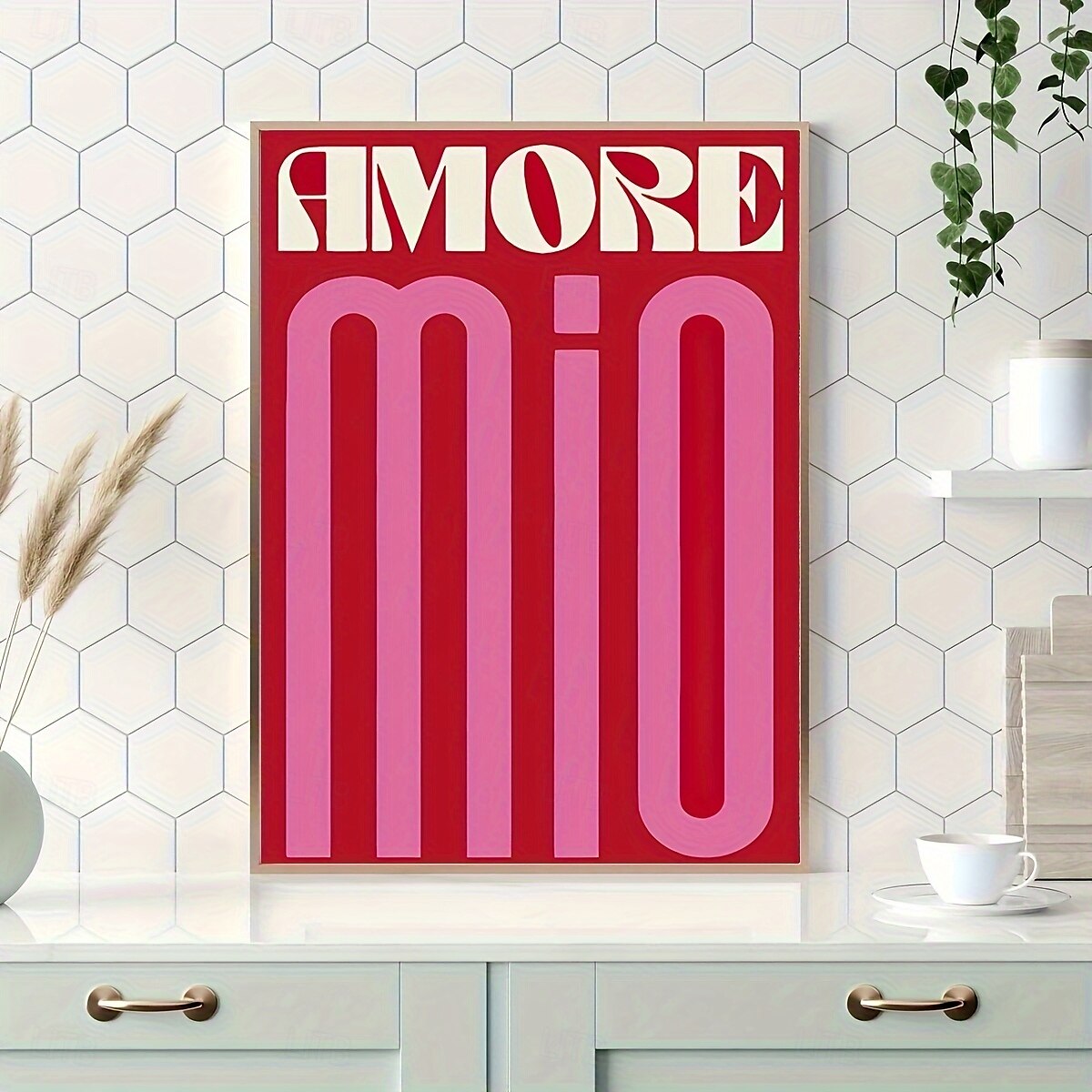 1 affiche sur toile « Amore mio » - rouge vif &Décoration murale sans cadre d'art moderne rose avec un design de texte stylisé, parfaite pour la chambre à coucher, le salon ou le couloir, décoration de 2025 ? $13.99 –P3