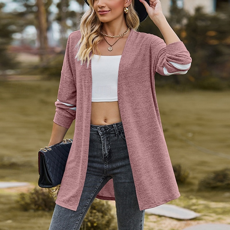 Pentru femei Pulover Bluza Modă Șic Stradă Zilnic Bloc Culoare Striat Deschis frontal Tricotat Manșon Lung Topuri lungi Tricotat Concediu Ieșire Sfârșit de săptămână Negru Roz Îmbujorat Toamnă Iarnă 2025 - $22.99 –P7