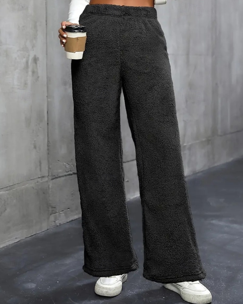 Per donna Gamba larga Pantaloni Eleganti Streetwear Casual Lunghezza intera Naturale Semplice Elastico in vita Confortevole Ferie Uscire Weekend Grigio Nero Bianco Cachi Autunno Vestibilità regolare del 2025 a $18.99 –P12