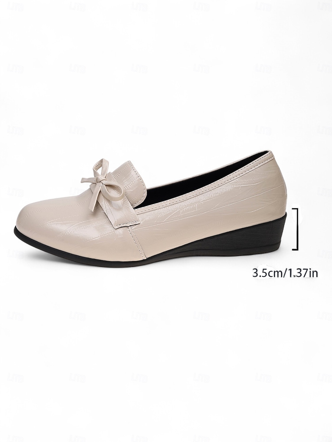 Cremefarbene Loafer aus Kunstleder für Damen – bequeme Slipper mit Schleife und Keilabsatz, lässig-elegante Schuhe fürs Büro, zum Einkaufen und für den Alltag 2025 - $26.99 –P7