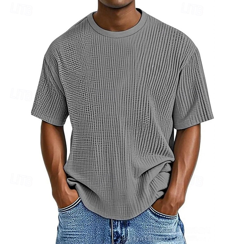 Homme T-shirt Chemise à manches courtes Manche Courte Col ras du cou Été Uni Mode Designer Basique Jacquard Vacances Rue Sortir Abricot Noir Blanche T-shirt haut de gamme pour homme de 2025 ? $20.99 –P3
