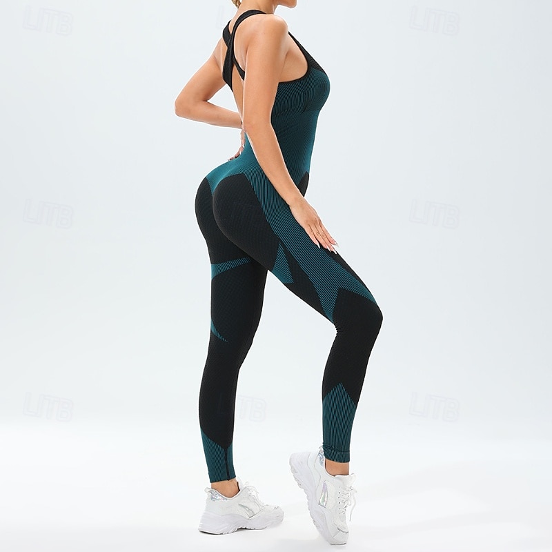 Damen Scrunch Yoga-Strampler Trainingsoveralls Rückenfrei Farbblock Einteiler Wasserblau Armeegrün Fitnesstraining Hohe Taille Elastisch Atmungsaktiv Bauchkontrolle Ärmellos Sport Sportkleidung 2025 - $25.99 –P16