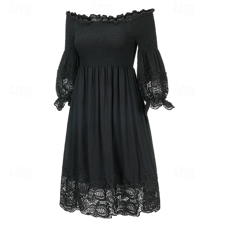 Damen Minikleid Freizeitkleid Sommerkleid Mode Modern Täglich Strand Wochenende Normale Passform Einfach Langarm Schulterfrei Schwarz Sommer 2025 - $26.99 –P5