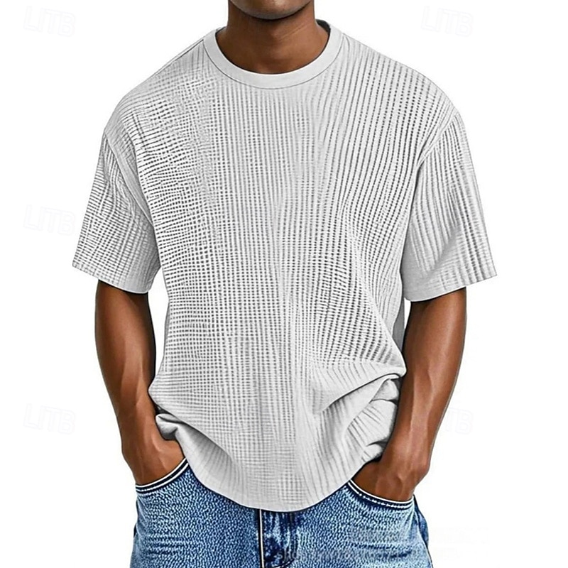 Homme T-shirt Chemise à manches courtes Manche Courte Col ras du cou Été Uni Mode Designer Basique Jacquard Vacances Rue Sortir Abricot Noir Blanche T-shirt haut de gamme pour homme de 2025 ? $20.99 –P2