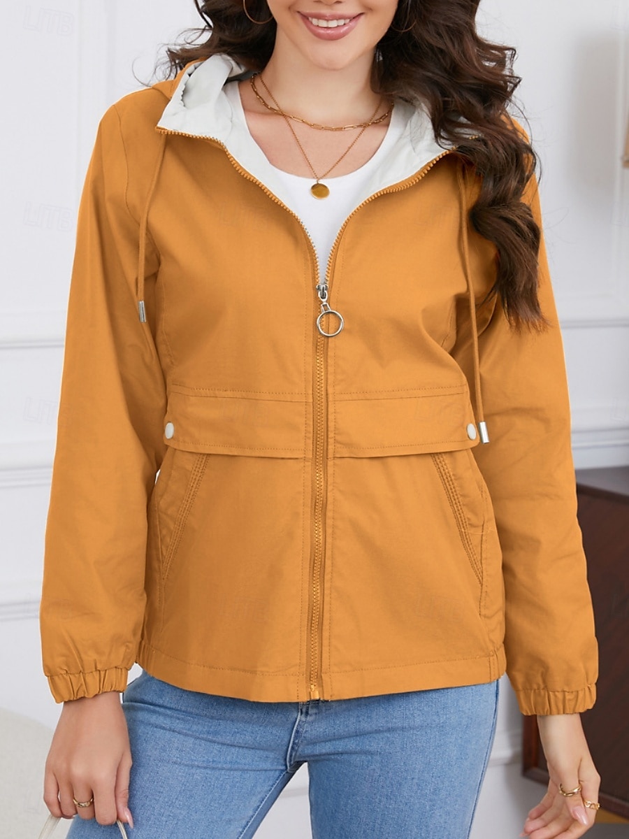 Dam Trenchcoat Hoodiejacka Bekväm Andningsfunktion Dragkedja Ficka Ledigt Slät Semester Gata Dagliga kläder Utekväll Dragkedja Normal Luvtröja Normal Långärmad Ytterkläder Svart Gul Vin Vår Höst 2025 - $51.99 –P33