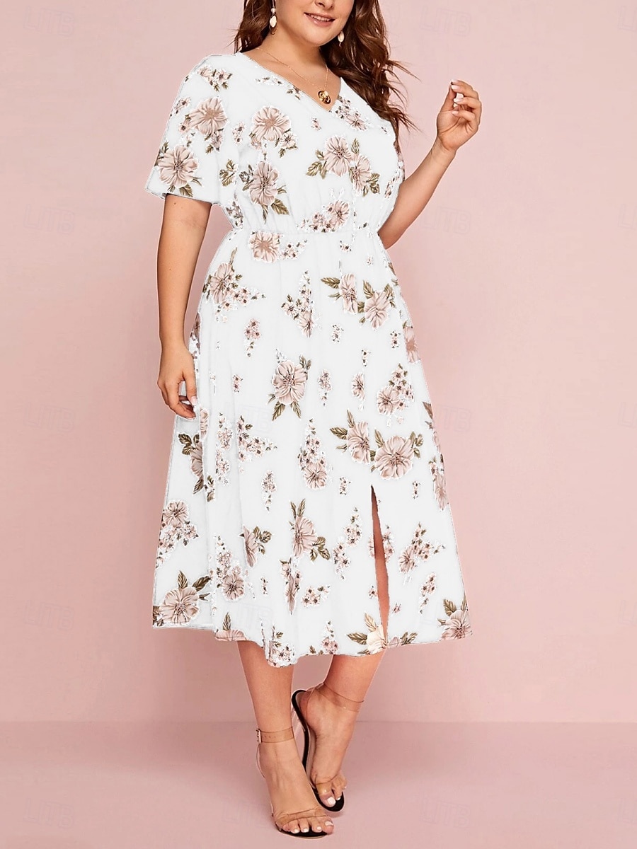 Pentru femei Mărime Plus Rochie casual Floral În V Manșon scurt Vară Primăvară Elegant Modă Modern Casual Rochii Midi Zilnic Concediu Rochie 2025 - $23.99 –P10