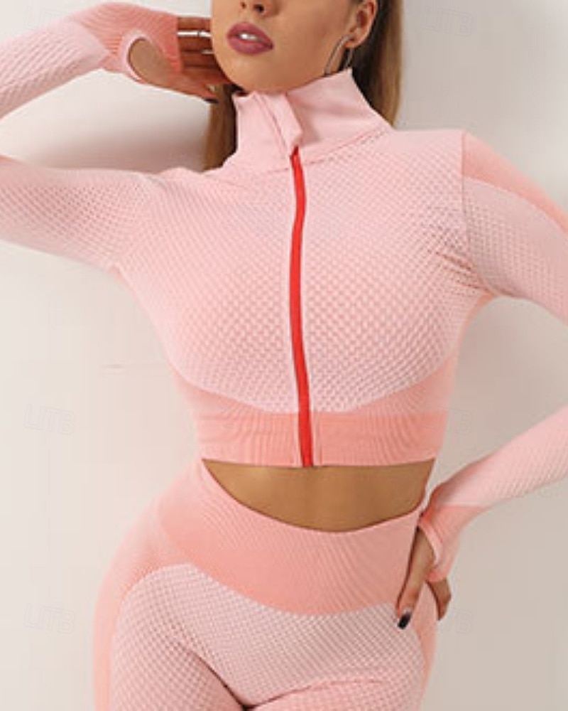 Mujer 2 Piezas Conjunto deportivo de yoga Conjuntos para estar en casa Otoño Retazos Bloque de color Trajes de Yoga Ejercito verde Negro Entrenamiento de gimnasio Alta cintura Secado rápido Eslático 2025 - $35.99 –P12