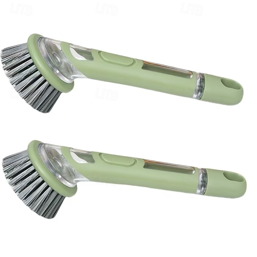 2pcs Dishwashing Brush with Soap Dispenser, Ergonomic Long Handle Green Scrub Brush, Replaceable Head, Multi-Color, for Pots, Pans, Sink Cleaning, Essential Kitchen Tool 2025 - $15.49 –P10