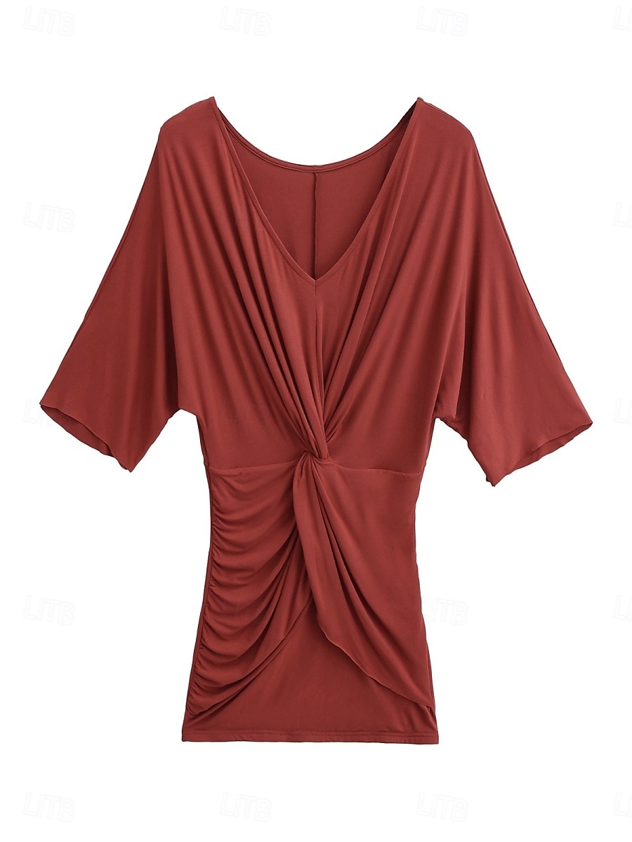 Damen Minikleid Freizeitkleid Etui-Kleid Sommerkleid Gerafftes Kleid Mode Modern Täglich Strand Wochenende Normale Passform Einfach Dreiviertelarm V Ausschnitt Schwarz Weiß Rosa Rote Sommer Frühling 2025 - $31.99 –P6