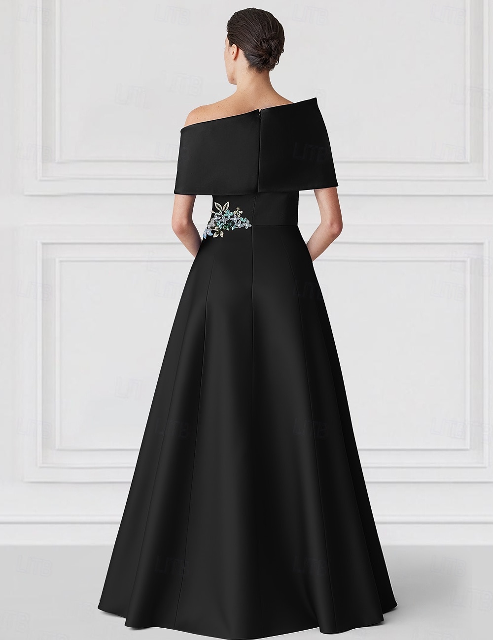 Svartgrön A-linjeformad aftonklänning elegant klänning formell bröllopsklänning golvlång kortärmad bar axelband champagnefärgad klänning till brudens mor satin med glitterficka 2025 2025 - $145.99 –P2