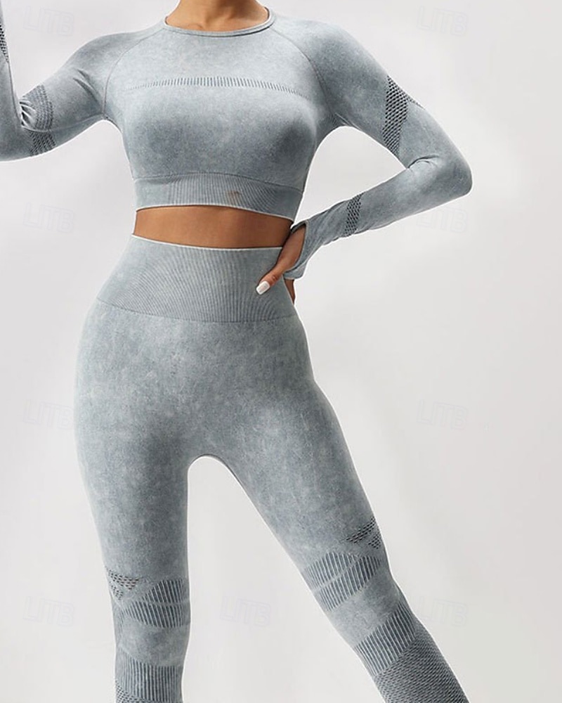 Damen 2 Stück Yoga-Trainingsanzug Lounge-Outfits  Herbst Einfarbig Kombination Armeegrün Schwarz Fitnesstraining Hohe Taille Elastisch Atmungsaktiv Langarm Sport Sportkleidung Schlank 2025 - $37.99 –P12
