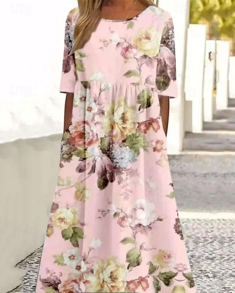 Femmes Robe Midi Robe Décontractée Robe d'été Mode Moderne Quotidien Plage Week-end Coupe régulière Fleur Manche Courte Col ras du cou Jaune Rose Claire Été Printemps Automne de 2025 ? $25.99 –P4