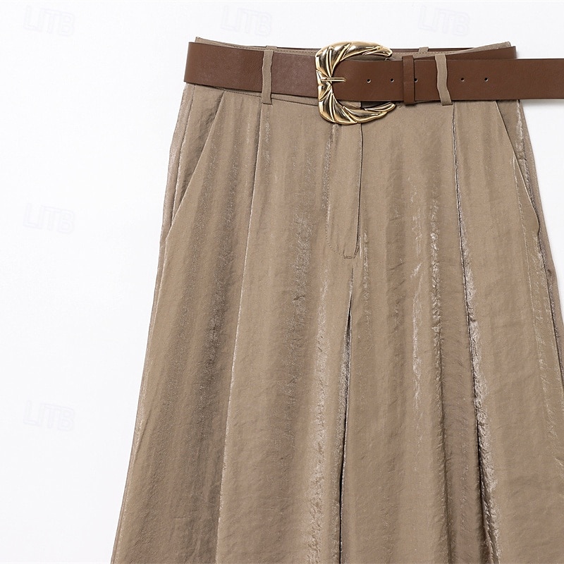 Dam Brett skaft Byxor Palazzo byxor Mode Streetwear Fullängd Hög midja Slät Mateial som andas Bekväm Gata Dagliga kläder Utekväll Gul Kaki Vår Höst Normal 2025 - $24.99 –P9