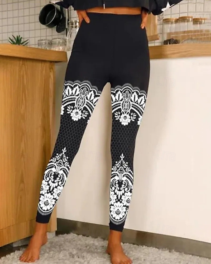 Per donna Pantaloni Eleganti Leggings Collant Atletico Lunghezza intera Naturale Grafico Stampato Comodo Sollevamento glutei Controllo addominale Yoga Casual Quotidiano Oro nero Nero 1 # Nero 2 del 2025 a $14.99 –P15