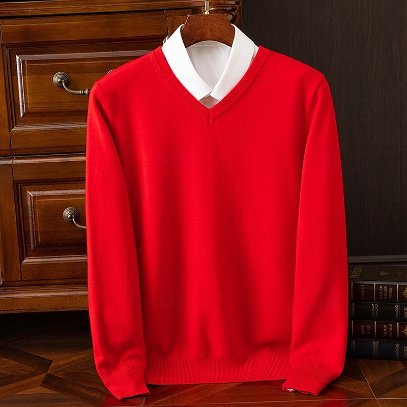 Herr Pullover tröja Stickad tröja Ribbad Sticka Vanliga toppar Stickat Slät V-hals Mode Grundläggande Semester Dagliga kläder Kläder Höst Vinter Kamel Vin S M L 2025 - $25.99 –P12