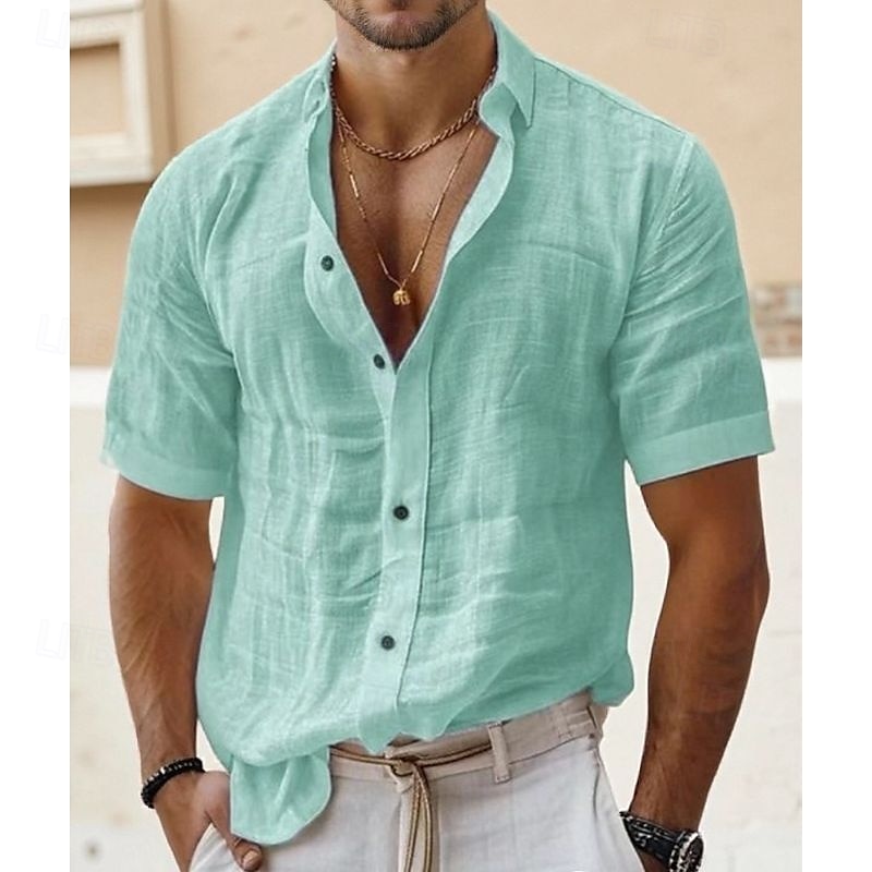 Per uomo Camicia Camicia di lino Camicia casual Camicia con Bottoni Camicia di cotone Semplice Vacanza Streetwear Nero Bianco Verde chiaro Rosa Manica Corta Collo ripiegato Estate Abbigliamento del 2025 a $12.49 –P1