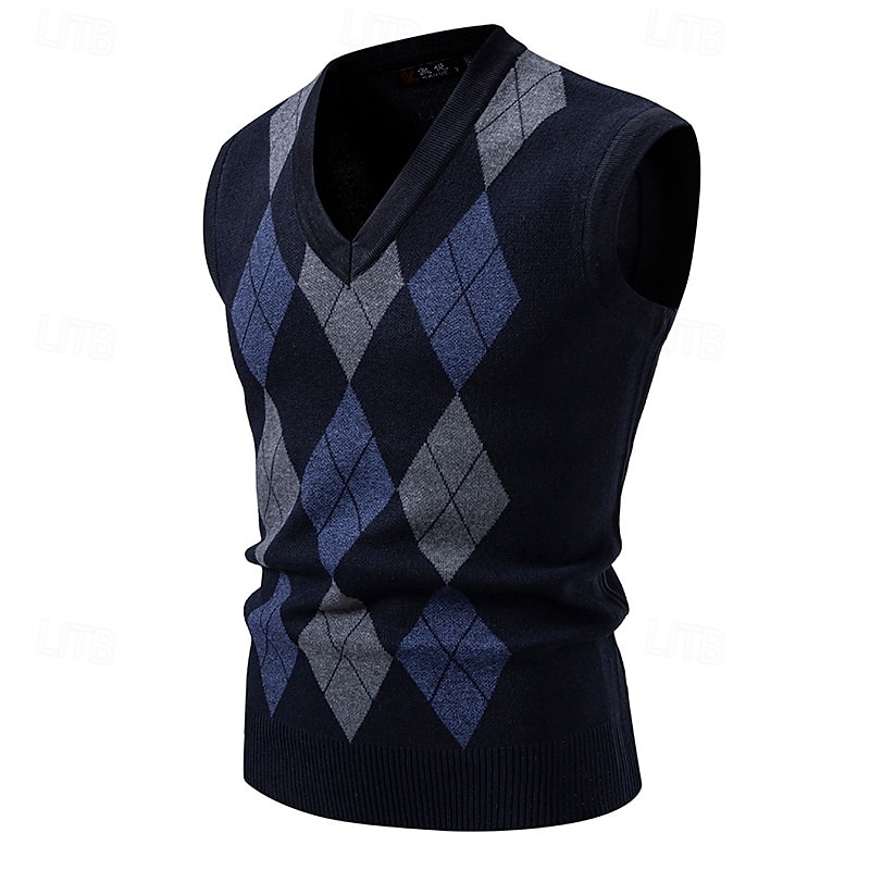 Miesten Neulos Neulepusero Joustin Neuloa Tavalliset topit Kudottu Tiukka Argyle V kaula-aukko Neuleet Vintage Kausaliteetti Arki-asut Vaatetus Syksy Musta Laivaston sininen M L XL 2025 - $25.99 –P5