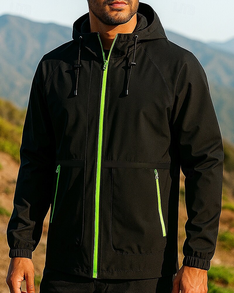 Herren Windjacke Softshelljacke Außen Wasserdicht Winddicht Wanderoutfits Wanderbekleidung Frühling Herbst Oberteil Camping / Wandern / Höhlenforschung Laufen Einfarbig Schwarz Weiß 2025 - $26.99 –P1
