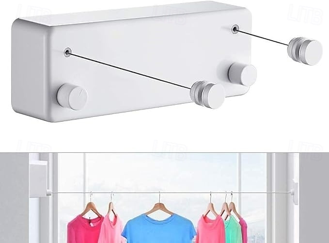 Varal retrátil para roupas, varal retrátil para secar roupas internas sem furadeira, corda de roupa dobrável invisível de parede, fio de aço para varanda e uso doméstico de 2025 por $39.99 –P1