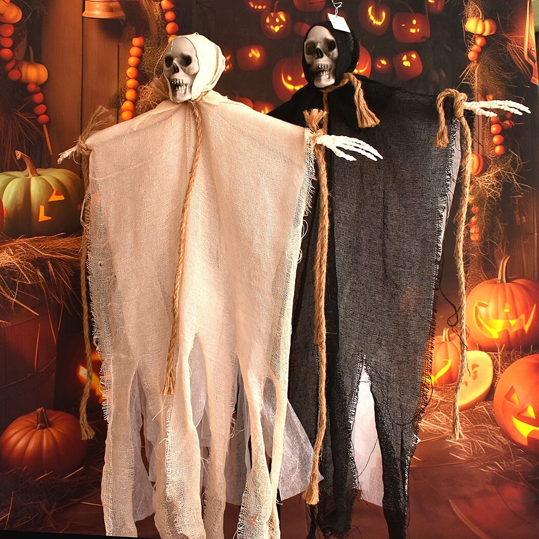 2er-Pack hängende Halloween-Dekorationen mit Skelettgeistern, Sensenmänner für Halloween-Außendekorationen, fliegendes Halloween-Skelett-Geist, Spukhaus-Requisite, Party-Dekor 2025 - $12.99 –P7